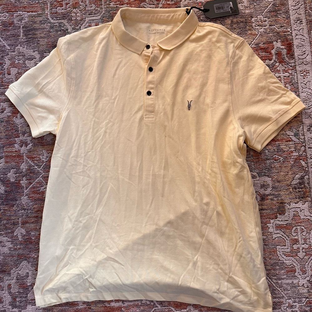 All Saints Mens XXL Yellow Short Sleeve Polo *Never Worn*